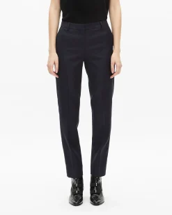 Pantalon tailleur en laine coupe ajustée bleu marine