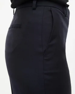 Pantalon tailleur en laine coupe ajustée bleu marine