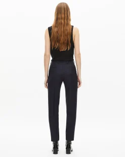 Pantalon tailleur en laine coupe ajustée bleu marine