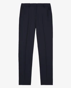 Pantalon tailleur en laine coupe ajustée bleu marine