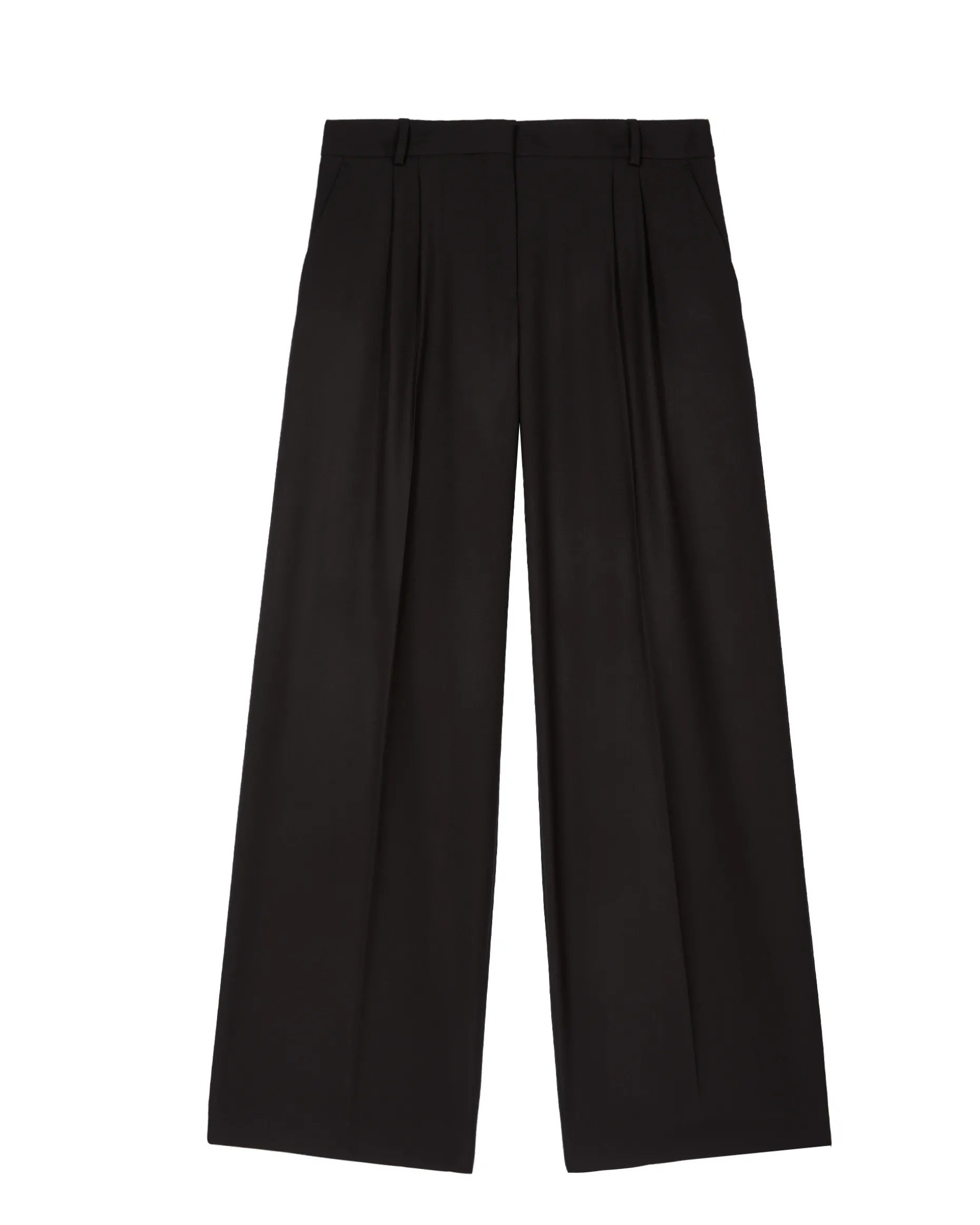 Pantalon tailleur large en laine noir