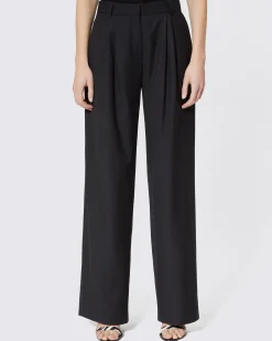 Pantalon tailleur large en laine noir