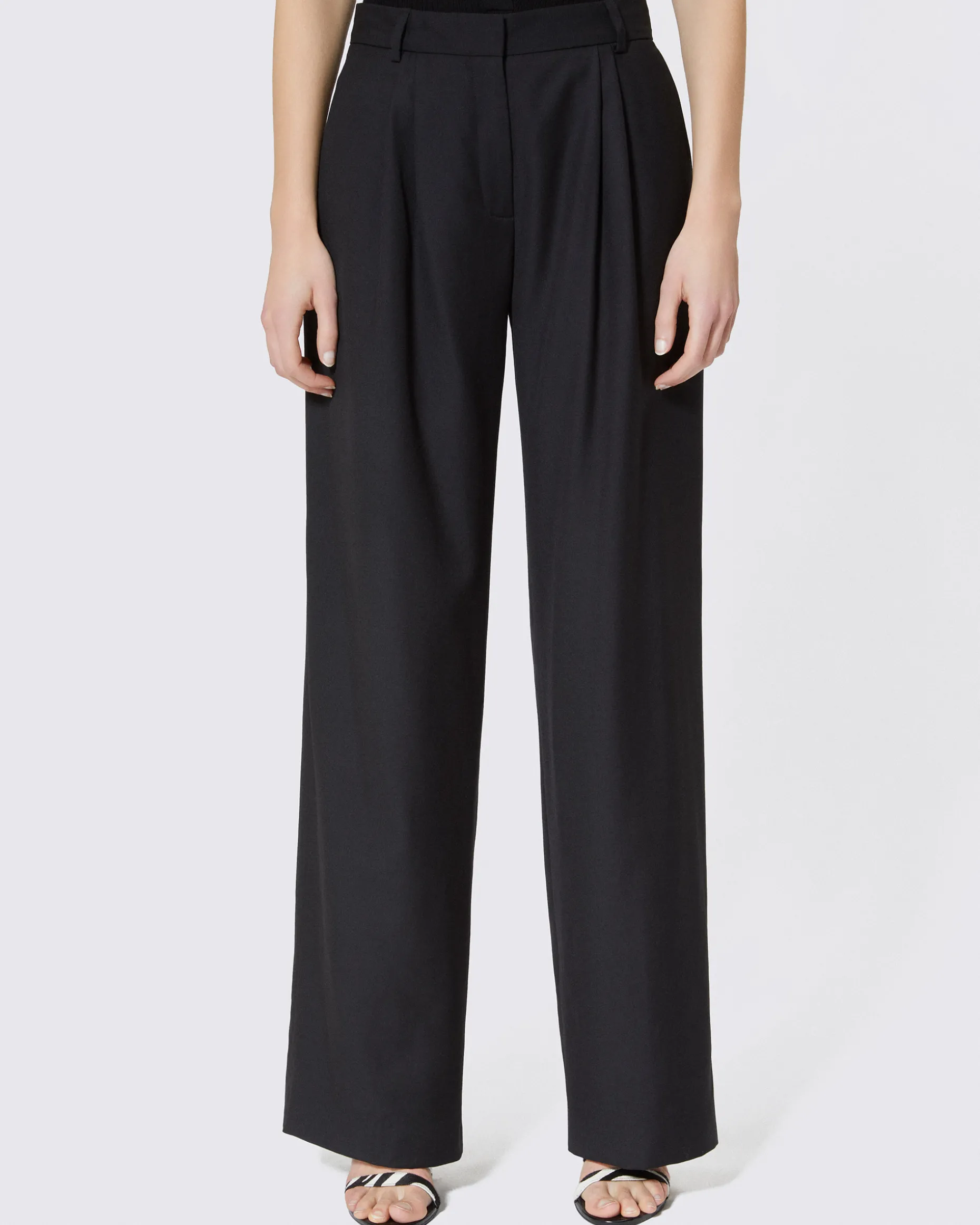 Pantalon tailleur large en laine noir