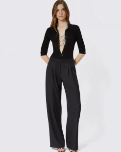 Pantalon tailleur large en laine noir