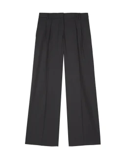 Pantalon tailleur large en laine rayé marine