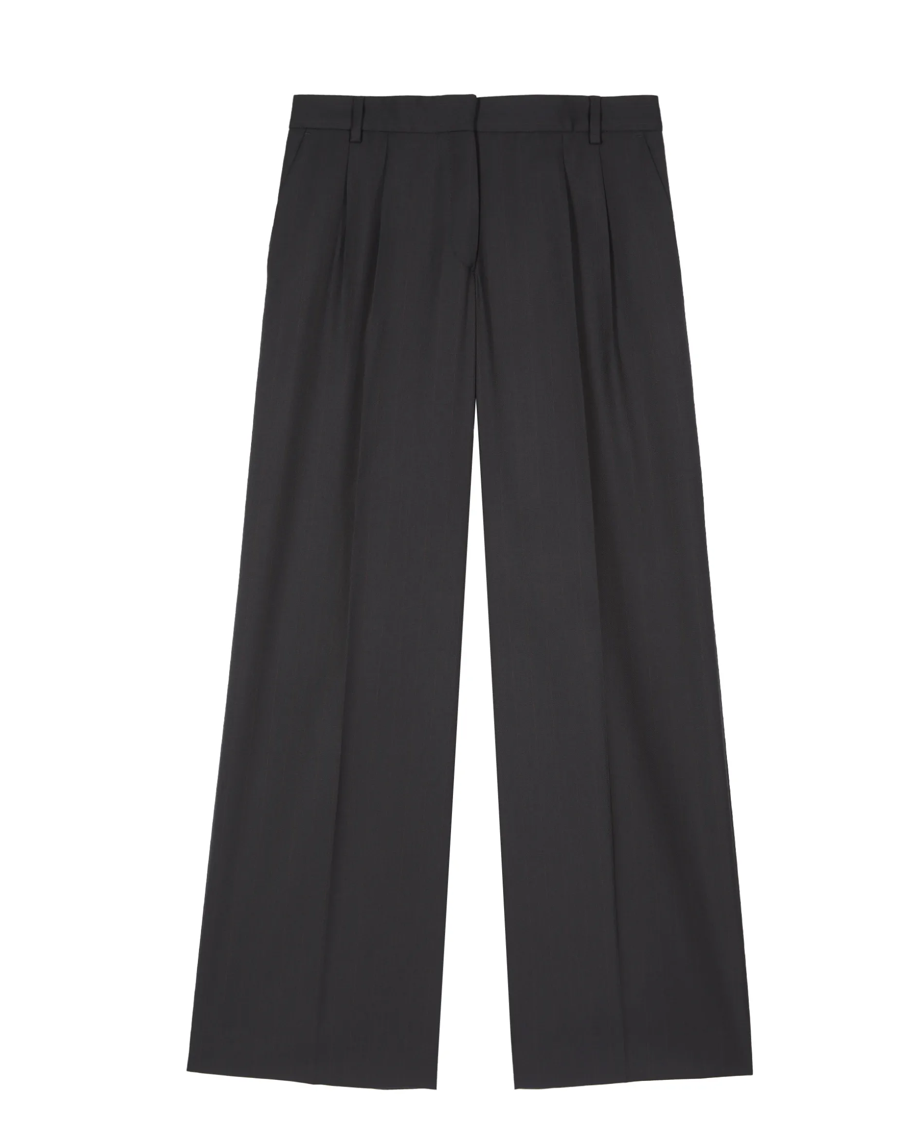 Pantalon tailleur large en laine rayé marine