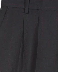 Pantalon tailleur large en laine rayé marine