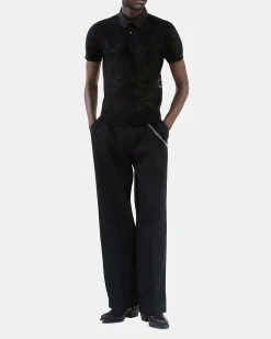 Polo en maille effet dentelle noir