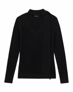 Pull avec lavallière en laine mérinos gris