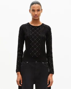 Pull avec strass et perles noir