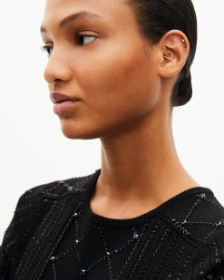 Pull avec strass et perles noir