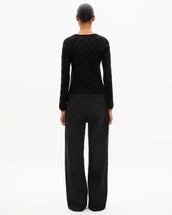 Pull avec strass et perles noir