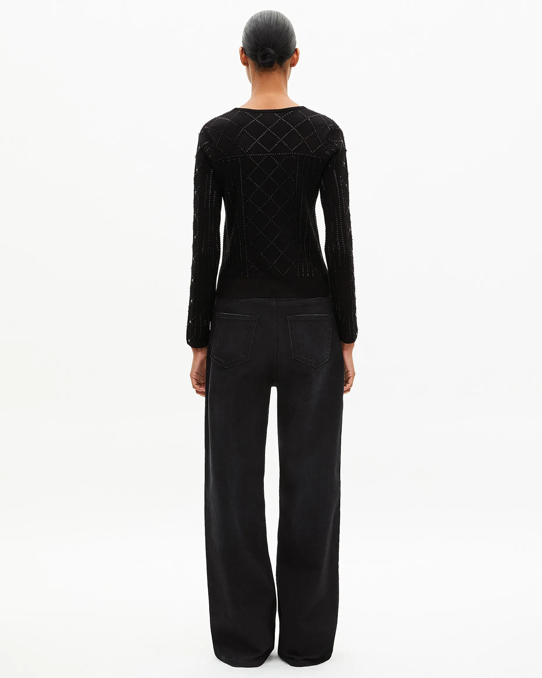 Pull avec strass et perles noir