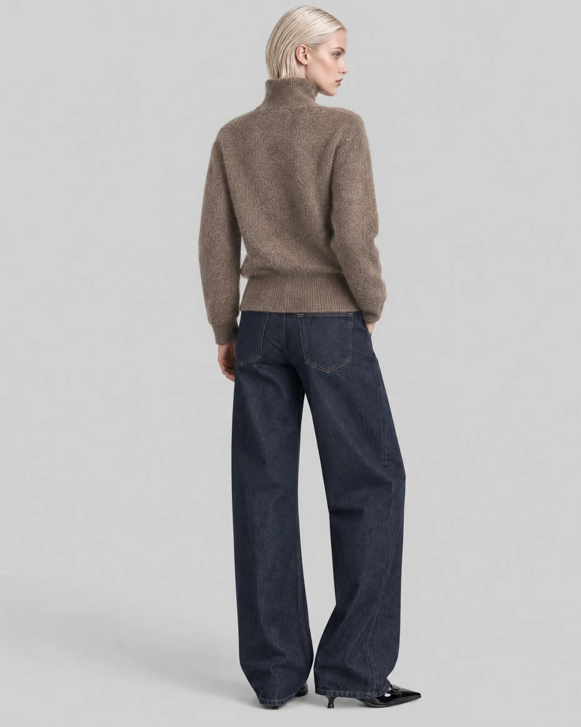 Pull col camioneur en mohair mélangé marron