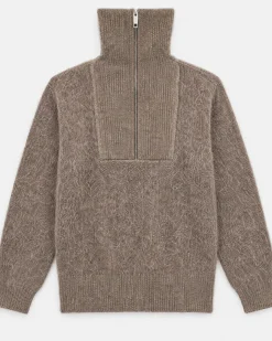Pull col camioneur en mohair mélangé marron