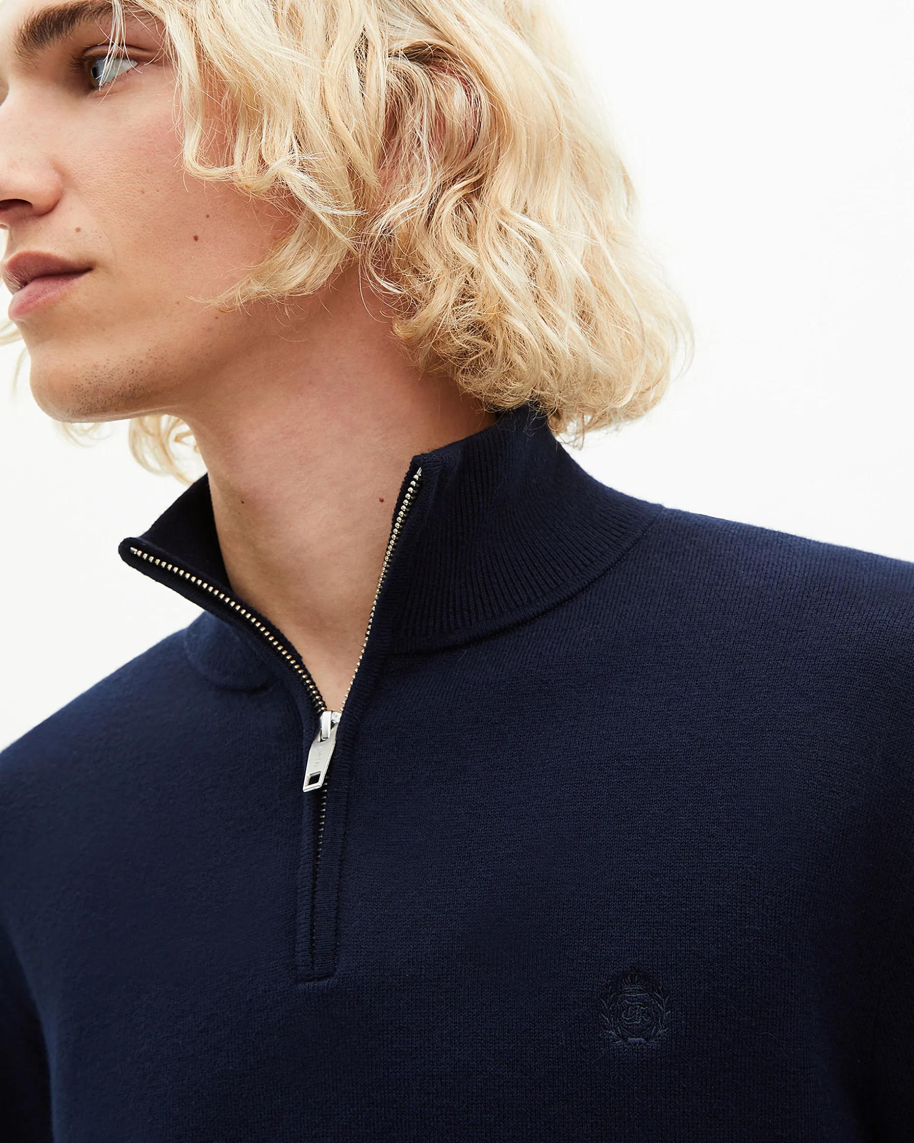 Pull col camionneur double face marine