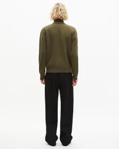 Pull col camionneur en laine double face kaki