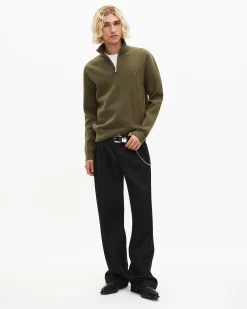 Pull col camionneur en laine double face kaki