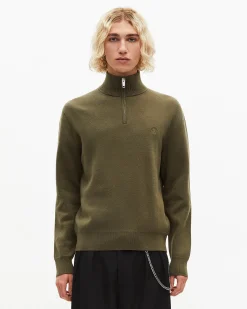 Pull col camionneur en laine double face kaki