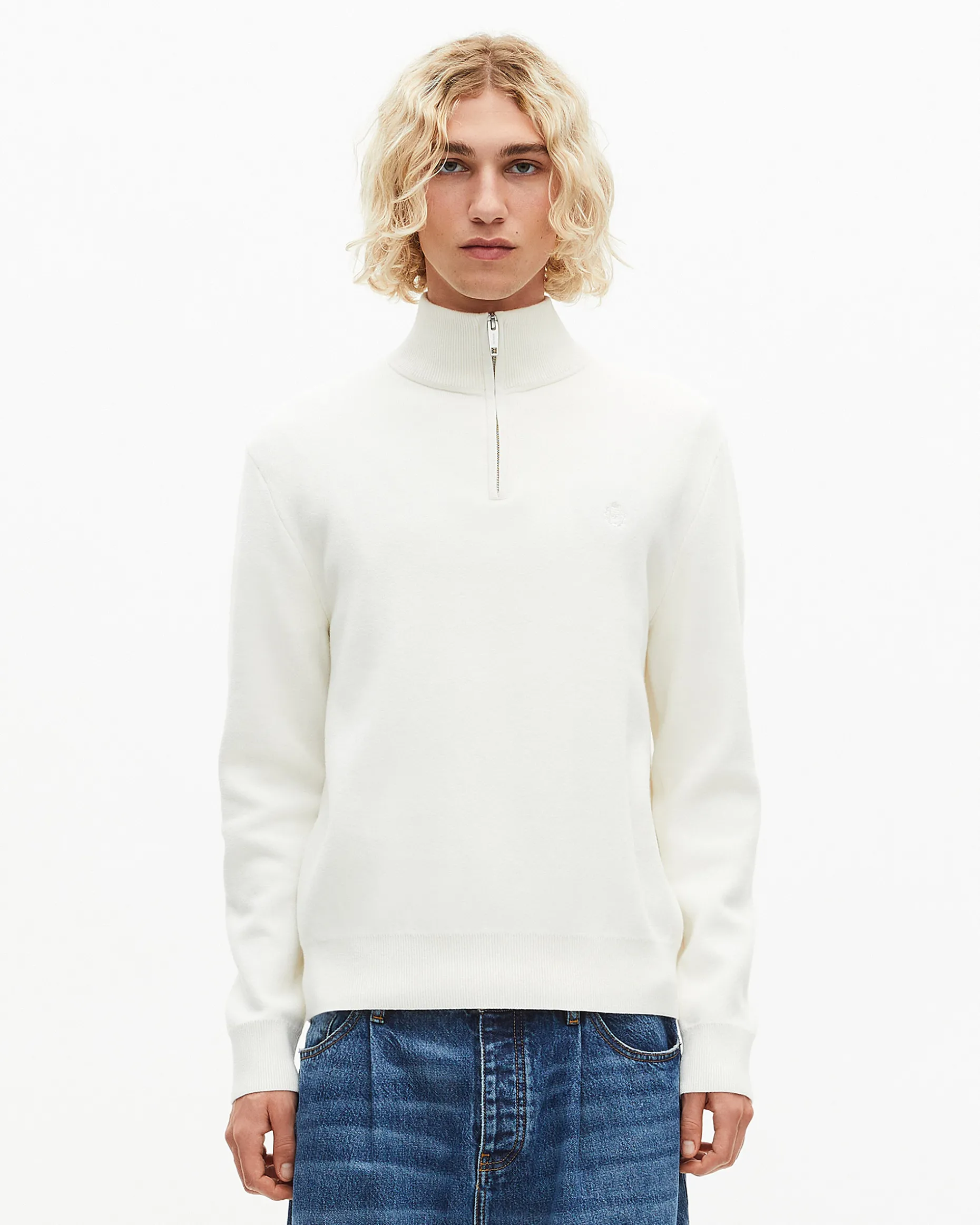 Pull col camionneur en laine double face écru