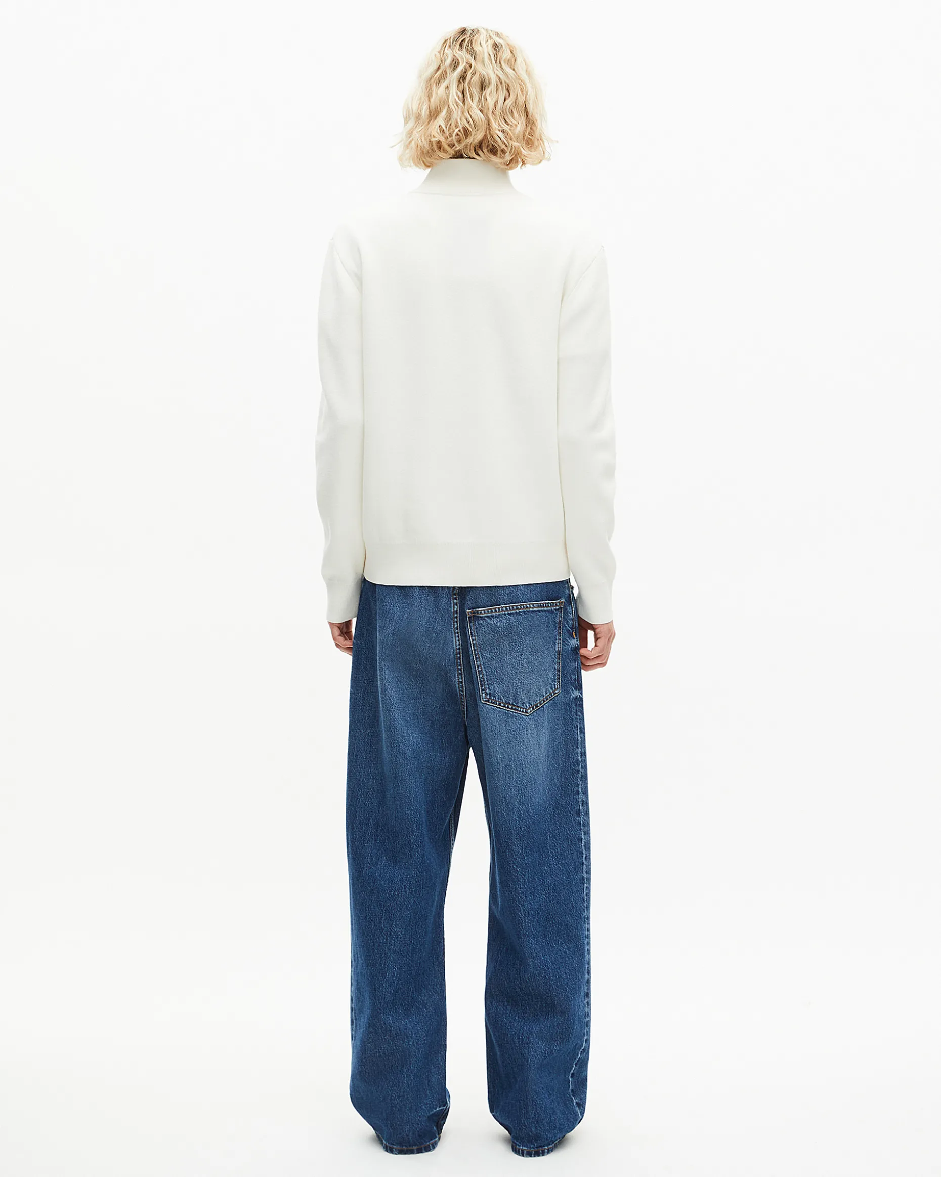 Pull col camionneur en laine double face écru