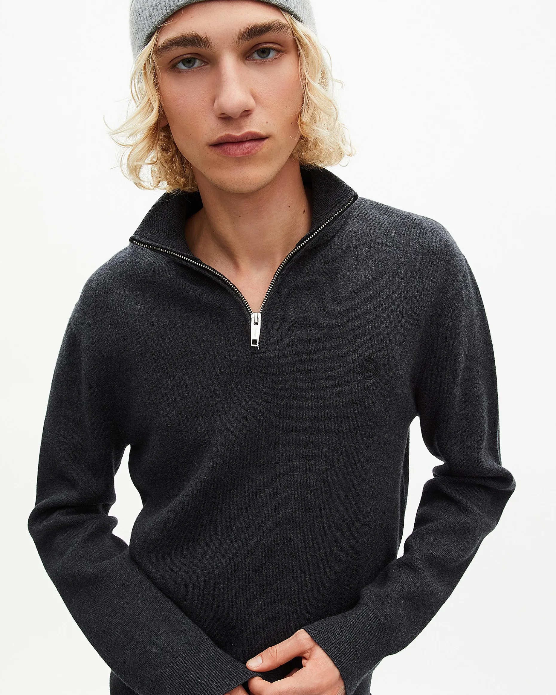 Pull col camionneur en laine double face gris