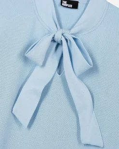 Pull col lavallière en coton mélangé bleu