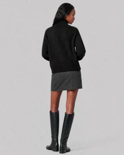 Pull col montant en laine noir