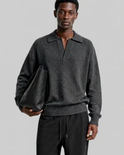 Pull col polo en laine gris
