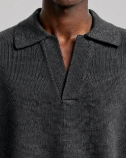 Pull col polo en laine gris