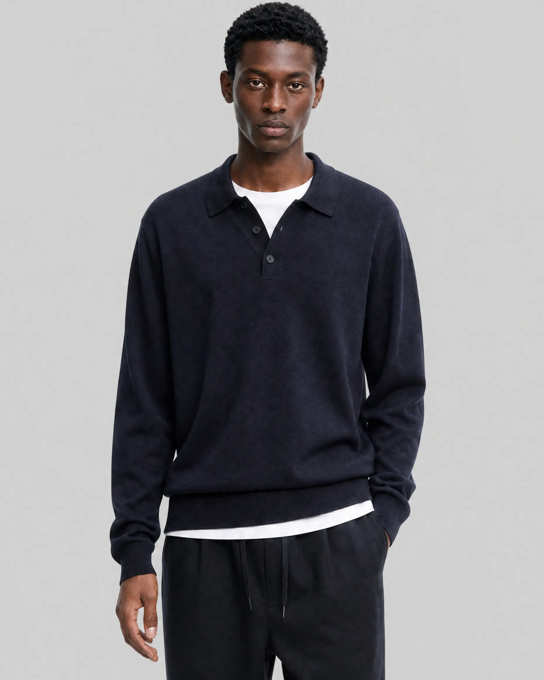 Pull col polo en laine marine
