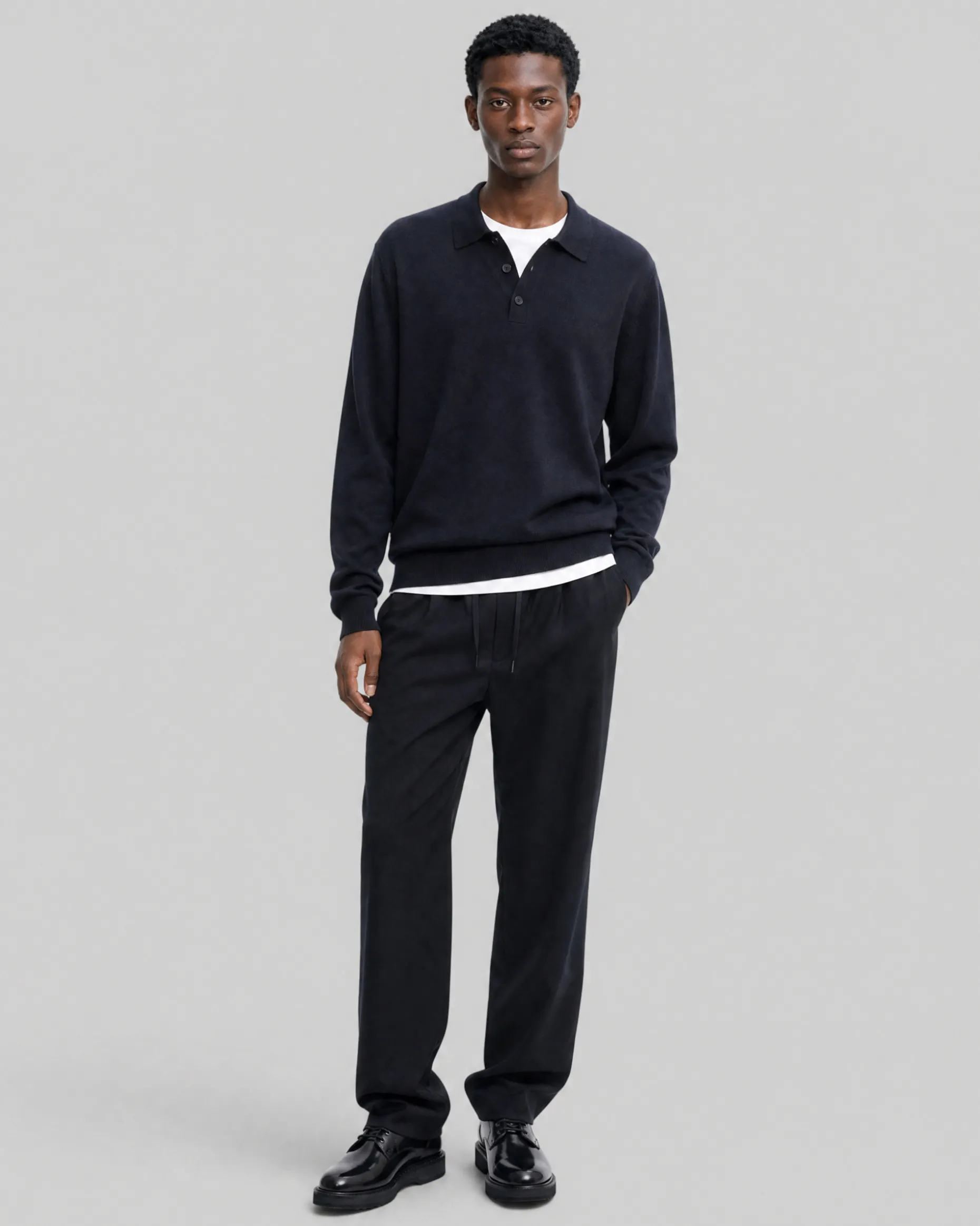 Pull col polo en laine marine