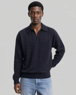 Pull col polo en laine marine