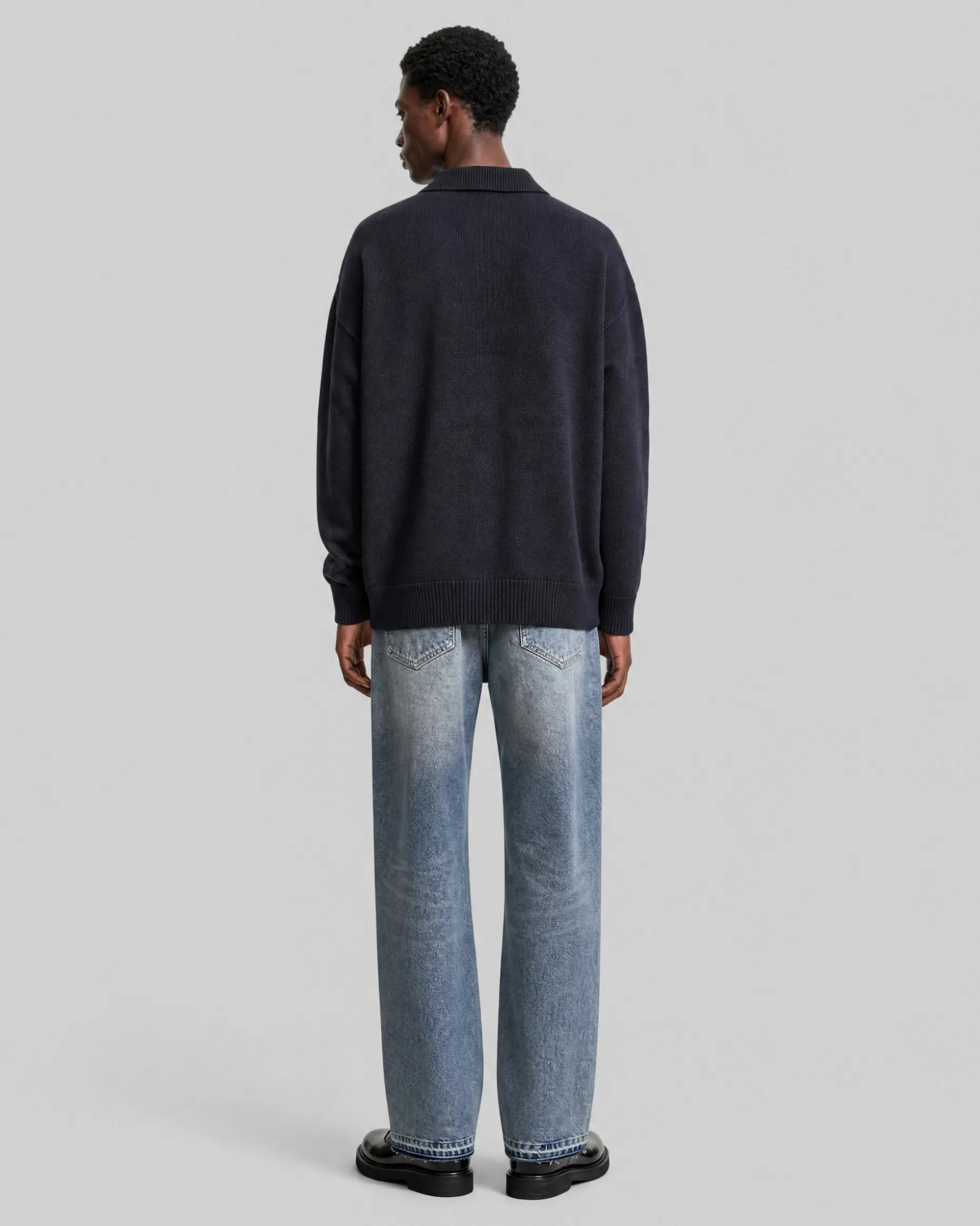 Pull col polo en laine marine