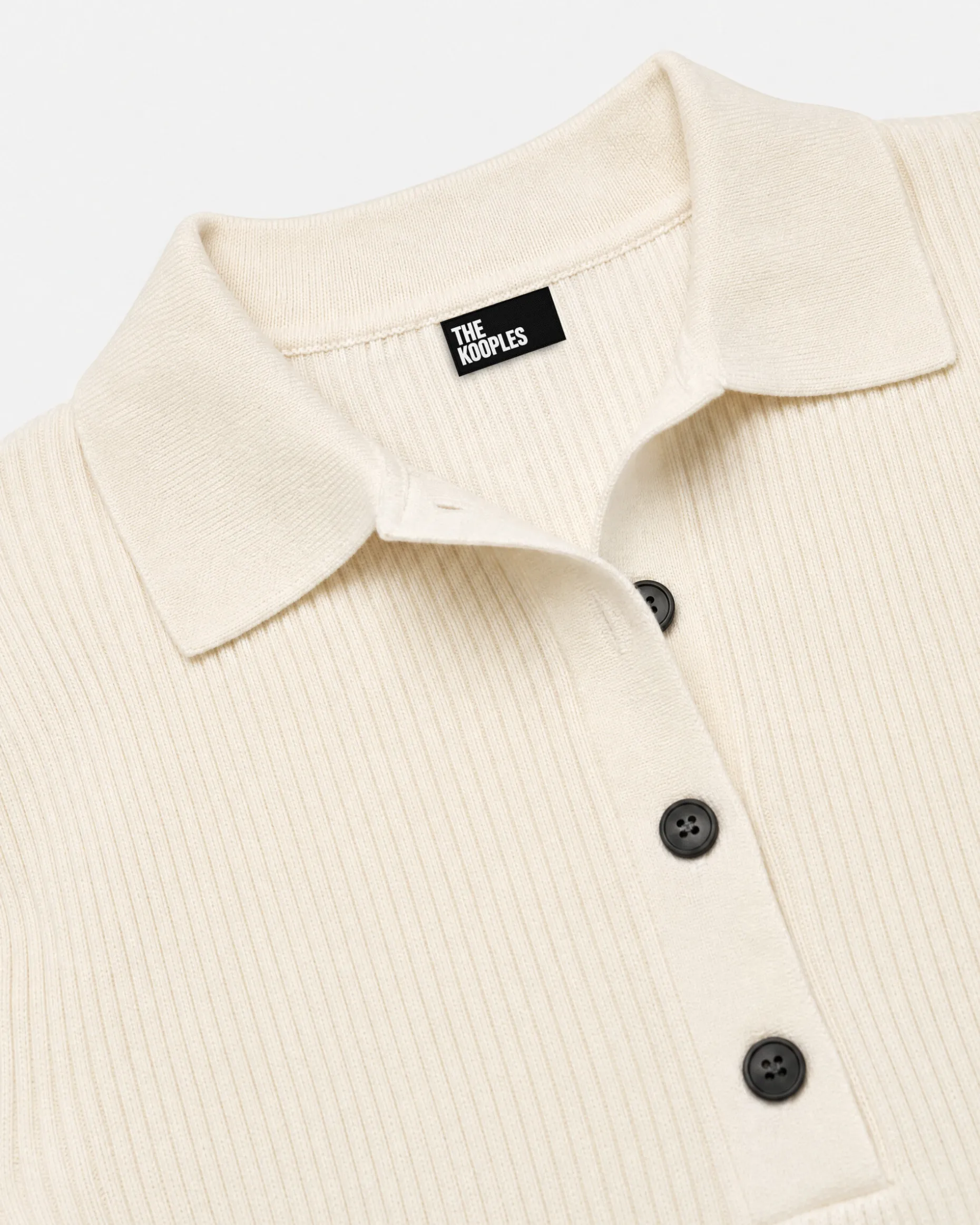 Pull col polo en laine mérinos ecru