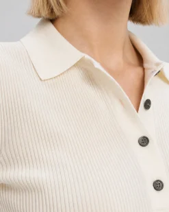 Pull col polo en laine mérinos ecru
