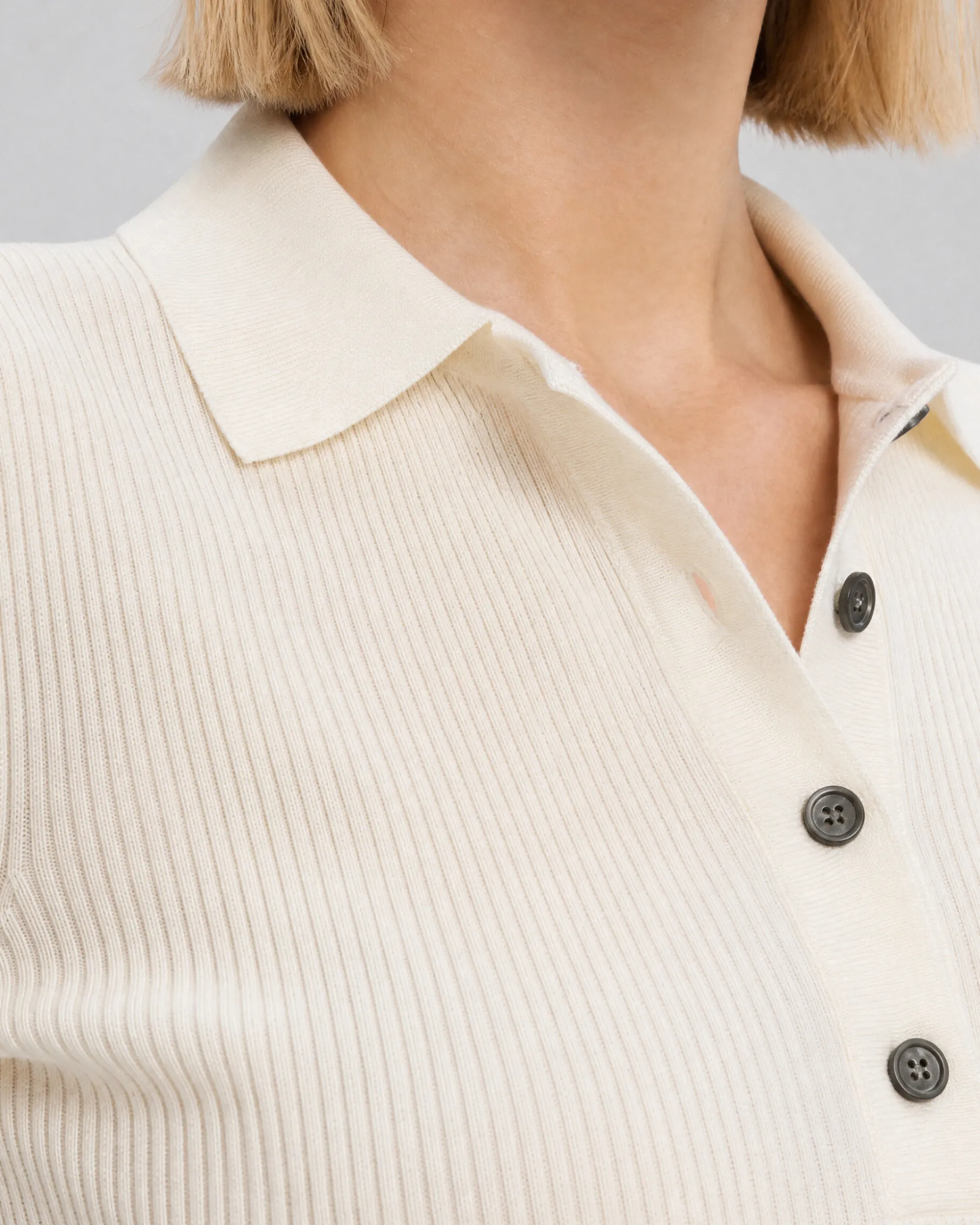 Pull col polo en laine mérinos ecru