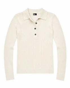 Pull col polo en laine mérinos ecru