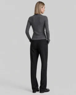 Pull col polo en laine mérinos gris