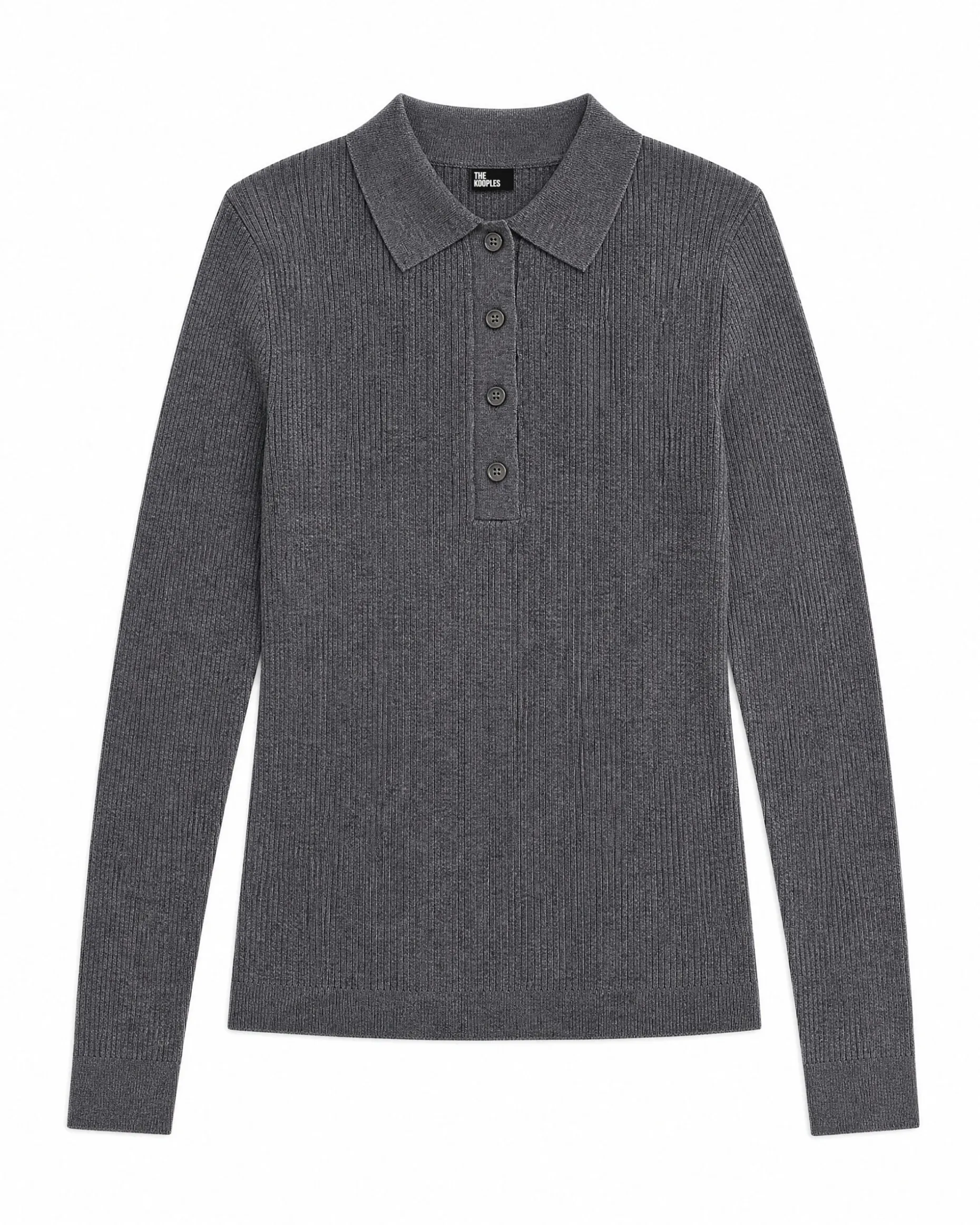 Pull col polo en laine mérinos gris