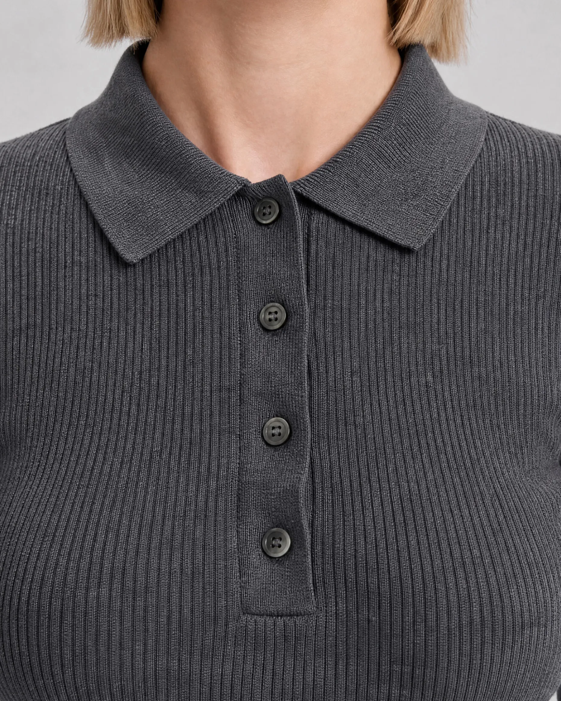 Pull col polo en laine mérinos gris