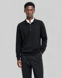 Pull col polo en laine mérinos noir
