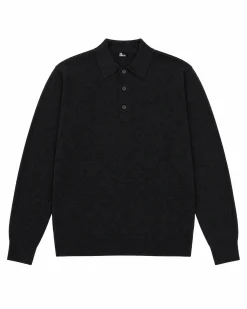 Pull col polo en laine mérinos noir