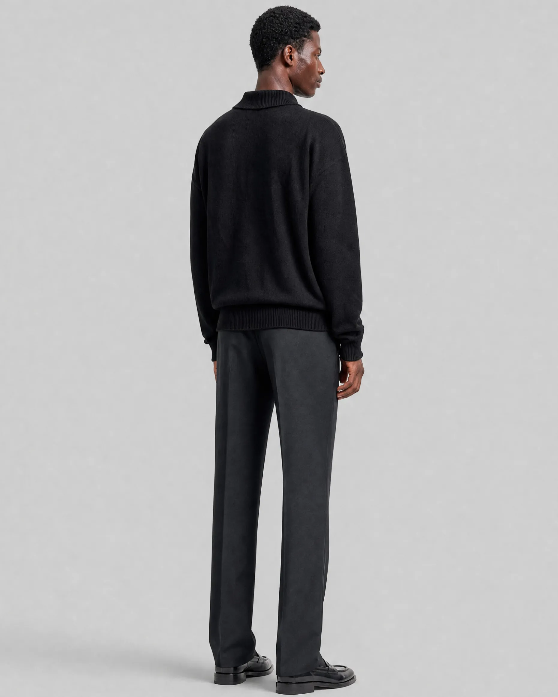 Pull col polo en laine noir