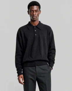 Pull col polo en laine noir