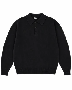 Pull col polo en laine noir