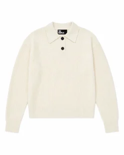 Pull col polo en mohair et laine mélangé écru