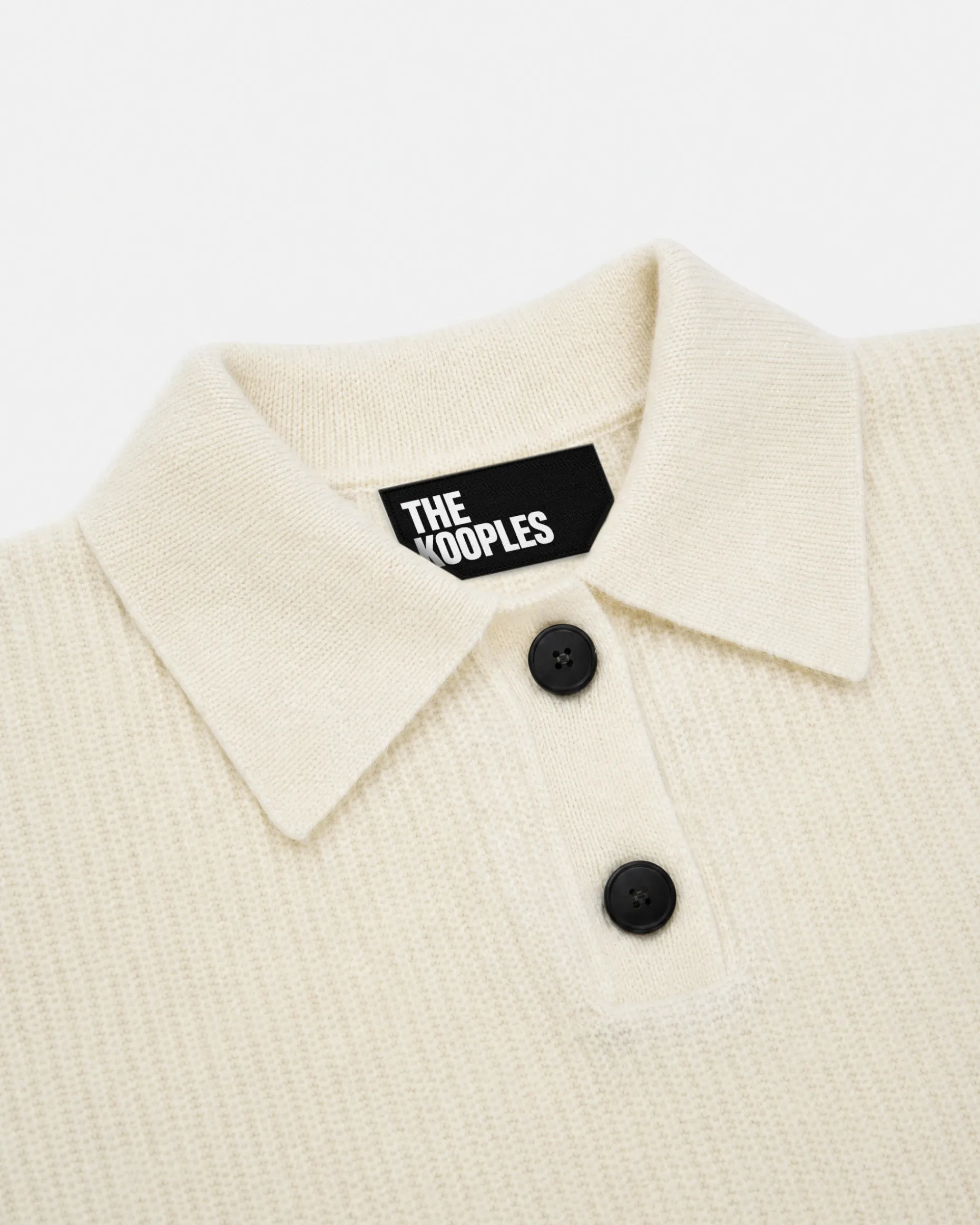 Pull col polo en mohair et laine mélangé écru