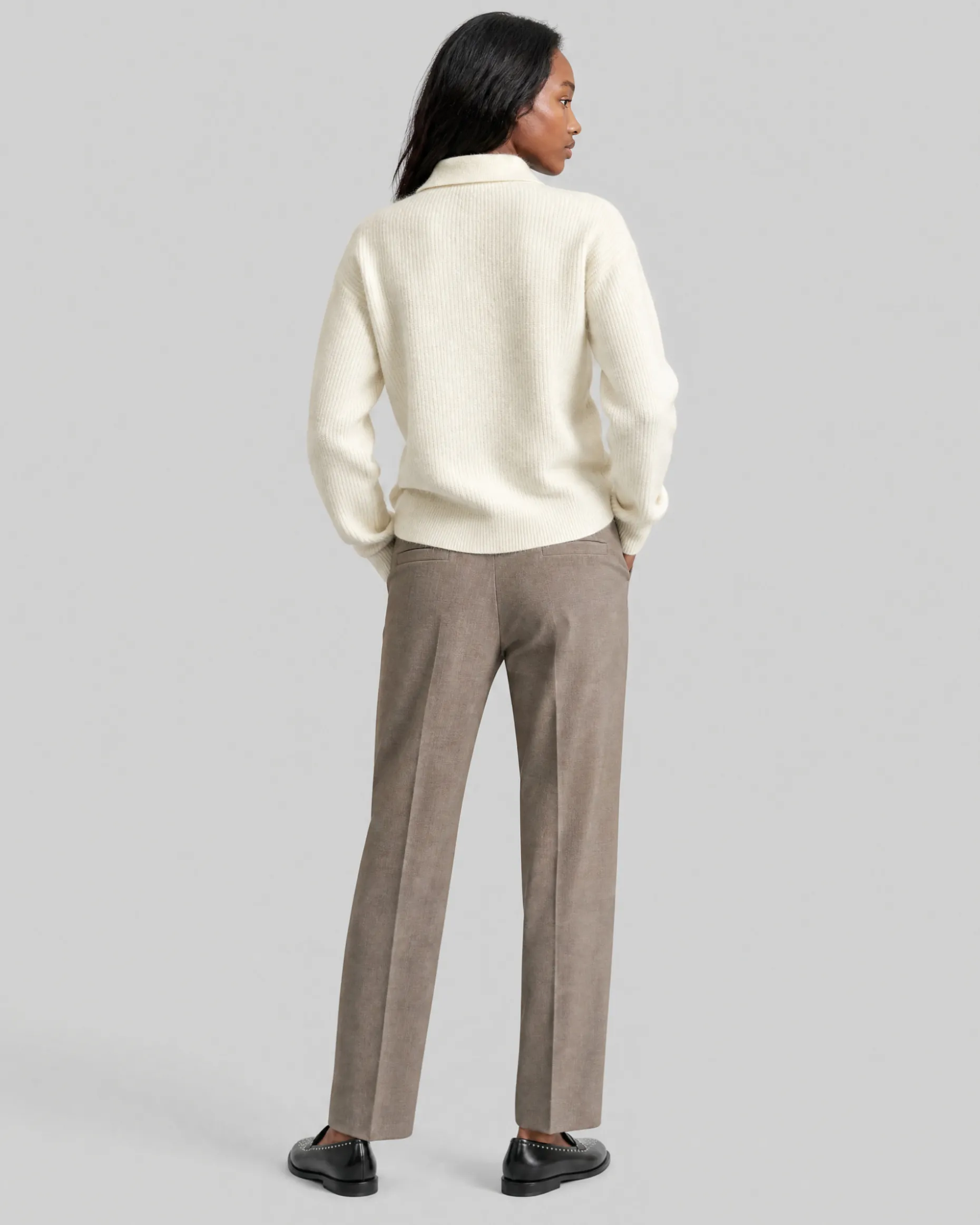 Pull col polo en mohair et laine mélangé écru