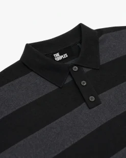 Pull col polo à rayures en laine gris